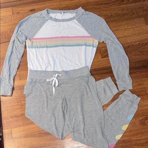 PJ Salvage Gray and White Rainbow Pajama Set
